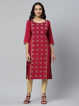 Aurelia - Red Zari Embroidered Ethnic Liva Kurta