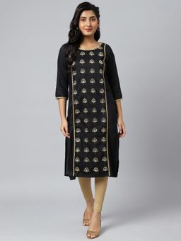 Aurelia - Black Zari Embroidered Ethnic Liva Kurta