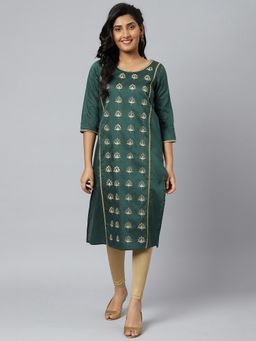 Aurelia - Green Zari Embroidered Ethnic Liva Kurta
