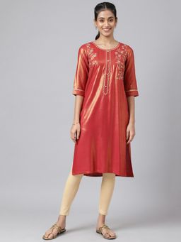 Aurelia - Maroon Asymmetrical Liva Kurta with Zari Embroidery