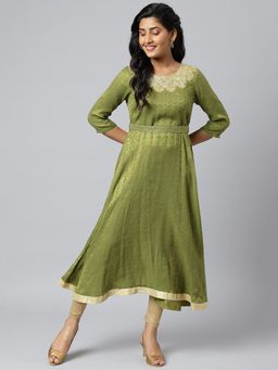 Aurelia - Green Zari Embroidered and Sequined Dobby Kurta