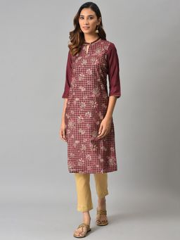 Aurelia - Brown Floral Printed Sequined Ethnic Kurta