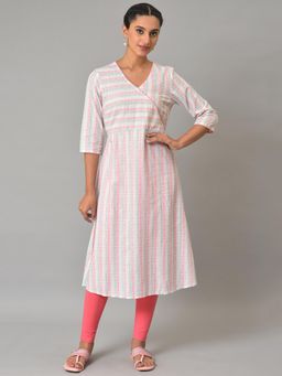 Aurelia - White A-Line Printed V-Neck Kurta