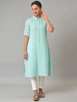 Aurelia - Green A-Line Shirt Collar Kurta