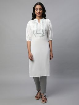 Aurelia - White Embroidered Straight Kurta