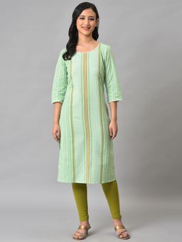 Aurelia - Green Cotton Dobby Printed Kurta