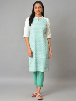 Aurelia - Green Cotton Dobby Printed Kurta