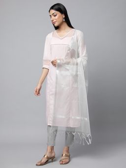 Aurelia - Pink Sequined Lurex Striped Kurta