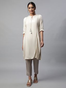 Aurelia - Off White Shantung Solid Kurta