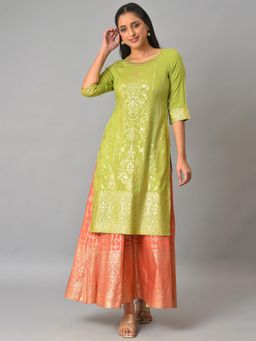 Aurelia - Green Embroidered Foil Printed Signature Kurta