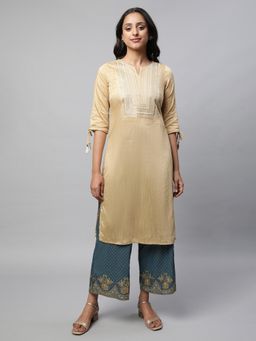 Aurelia - Beige Light Festive Zari Embroidered Kurta