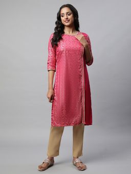 Aurelia - Pink Mock Overlap Straight Kurta