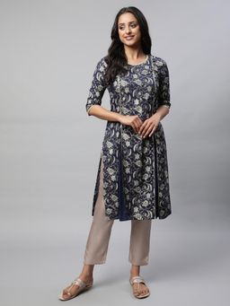 Aurelia - Blue Inverted Blox Pleats Straight Kurta