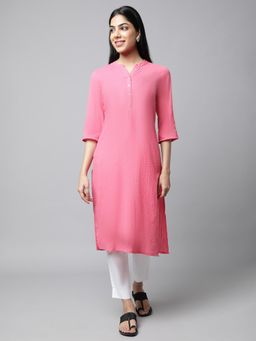 Aurelia - Pink Seersucker Summer Basic Kurta