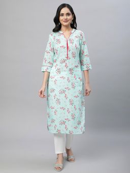 Aurelia - Green Floral Printed Cotton Kurta