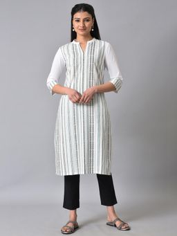 Aurelia - White Geometric Printed Summer Kurta