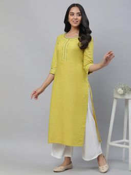 Aurelia - Yellow Lurex Stripe Kurta with Embroidery