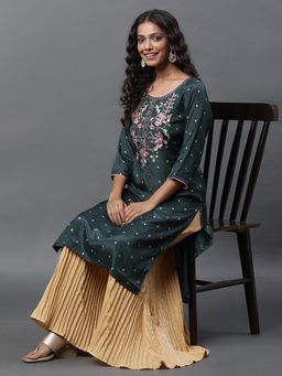 Aurelia - Dark Green Zari Embroidered Shantung Kurta