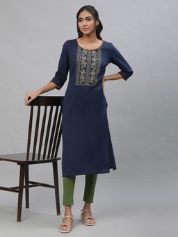 Aurelia - Blue Thread Embroidered Seer Sucker Kurta