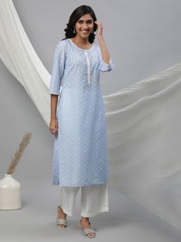 Aurelia - Blue Lace Work Straight Kurta
