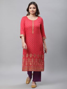 Aurelia - Red Foil Printed Embellished Festive Kurta