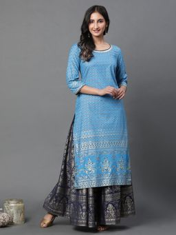 Aurelia - Blue Foil Printed Festive Kurta