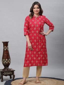 Aurelia - Red Foil Printed Embellished Festive Kurta