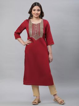 Aurelia - Red Zari Embroidered Festive Kurta