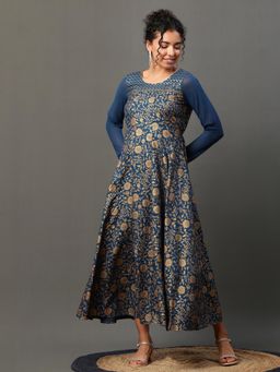 Aurelia - Blue Floral Printed Anarkali Festive Kurta
