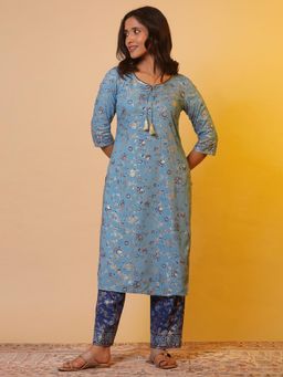 Aurelia - Blue Floral Printed Kurta