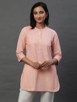 Aurelia - Peach Lace Inserted Short Schiffli Kurti