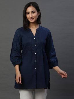 Aurelia - Navy Schiffli Short Kurti with Pintucks