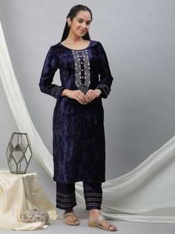 Aurelia - Blue Velvet Embellished Kurta and Palazzo