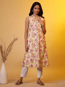 Aurelia - Yellow Sleeveless Floral Printed Kurta