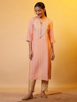 Aurelia - Peach Mirror Work Festive Kurta