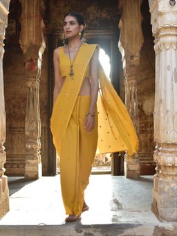 Okhai - Golden Sun Pure Cotton Mirror Work Saree