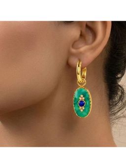 Arvino - Natural Turquoise and Lapis Evil Eye Huggie Gold Earrings