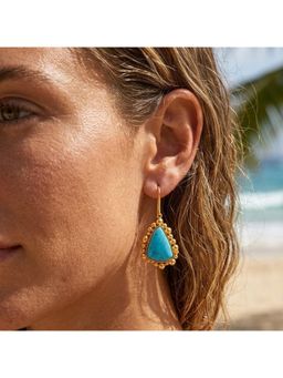 Arvino - Gold Plated Natural Turquoise Pebble Drop Blue Earrings