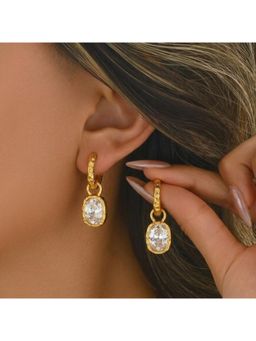 Arvino - Gold Plated Crystal Drop Textured 92.5 Sterling Silver Hoop White Earrings