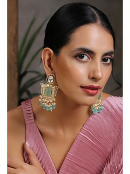 SWABHIMANN - Vedita Green Gold Plated Kundan Dangler Earrings