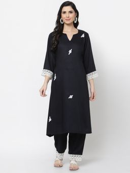 DART STUDIO - Viscose Modal Fabric Kurta With Lace Detailing Black