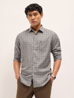 The Bear House - Mens Brown Tailored Fit Checked Woven Formal Shirt