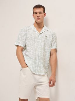 The Bear House - Mens Green Relaxed Fit Digital Print Woven Casual Shirt