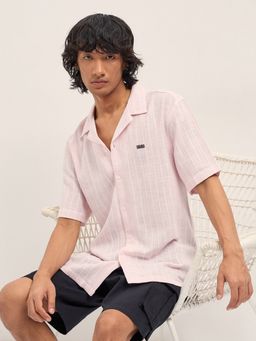 The Bear House - Mens Pink Relaxed Fit Stripe Woven Casual Shirt