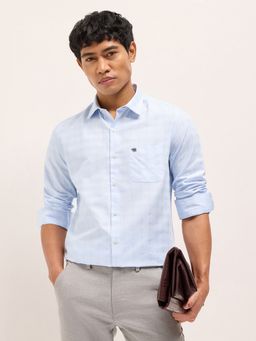 The Bear House - Mens Blue Tailored Fit Stripe Woven Formal Shirt