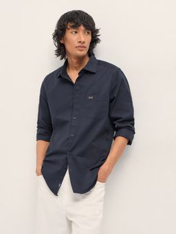 The Bear House - Mens Blue Slim Fit Solid Woven Casual Shirt