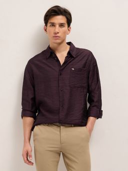 The Bear House - Mens Maroon Relaxed Fit Stripe Woven Overshirt