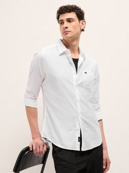The Bear House - Mens White Slim Fit Stripe Woven Casual Shirt