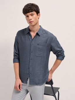 The Bear House - Mens Blue Relaxed Fit Stripes Woven Casual Shirt