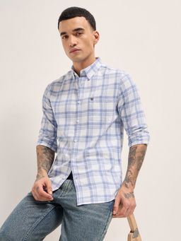 The Bear House - Mens White Relaxed Fit Checked Cotton Woven Casual Shirt